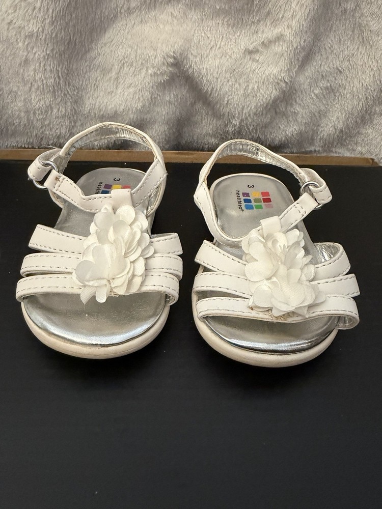 healthtex White Silver Flower Strap Sandals Hook & Loop Unisex Kids US 3