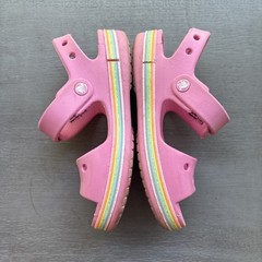 Crocs Sandals Kids Size 13 Pink Strap W/rainbow Shoes C13 Summer Beach