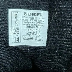 Sorel Kids Black Boots Snow Commander Black Charcoal Insulated 200g Size 9