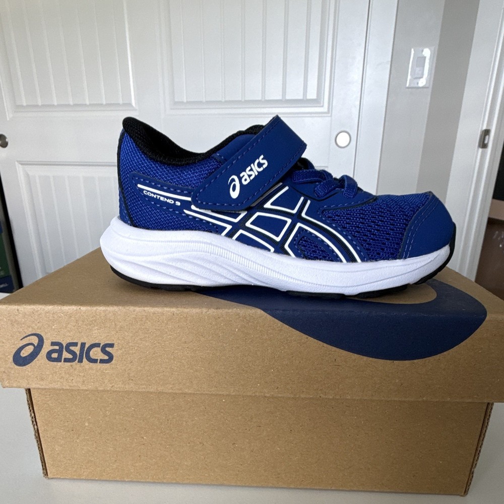 ASICS Contend 9 TS Kids Hook & Loop Sneaker Blue/White US K6 EU 22.5