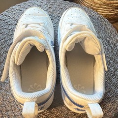 Nike Unisex Kids Low Top Sneaker Hook & Loop White/Blue Logo, Size 2