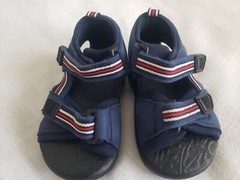 NWOB Navy Blue/Red/White Hook & Loop Sandals Baby/Toddler Size 4? Girl/Boy
