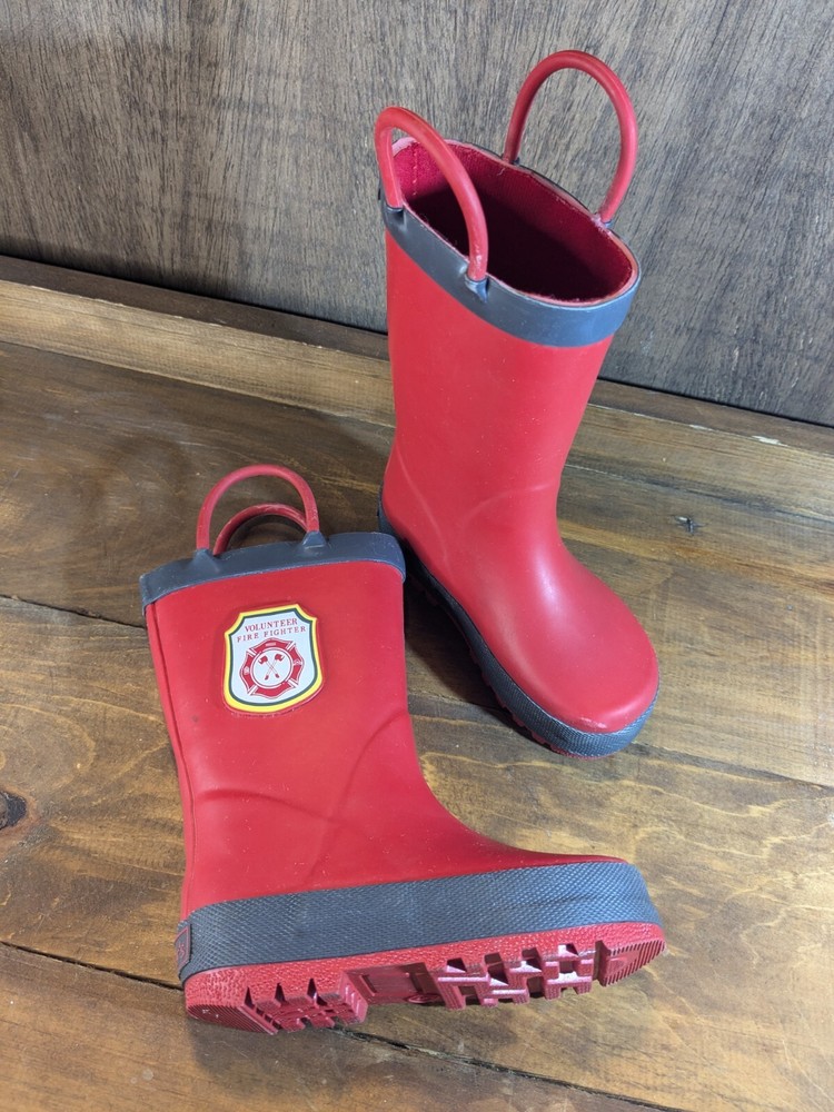 Carter’s Size 5 Red Rubber Rain Boots Fire Fighter Logo Fireman Mud Play Costume