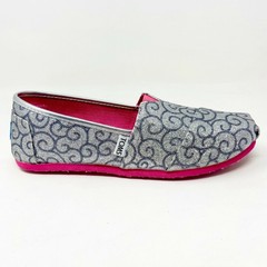 Toms Classics Silver Swirl Pattern Youth Slip On Casual Canvas Flat Shoes