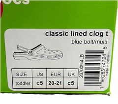 New Classic Lined Crocs Toddler Size C5 Blue Bolt/Green/Orange 207009