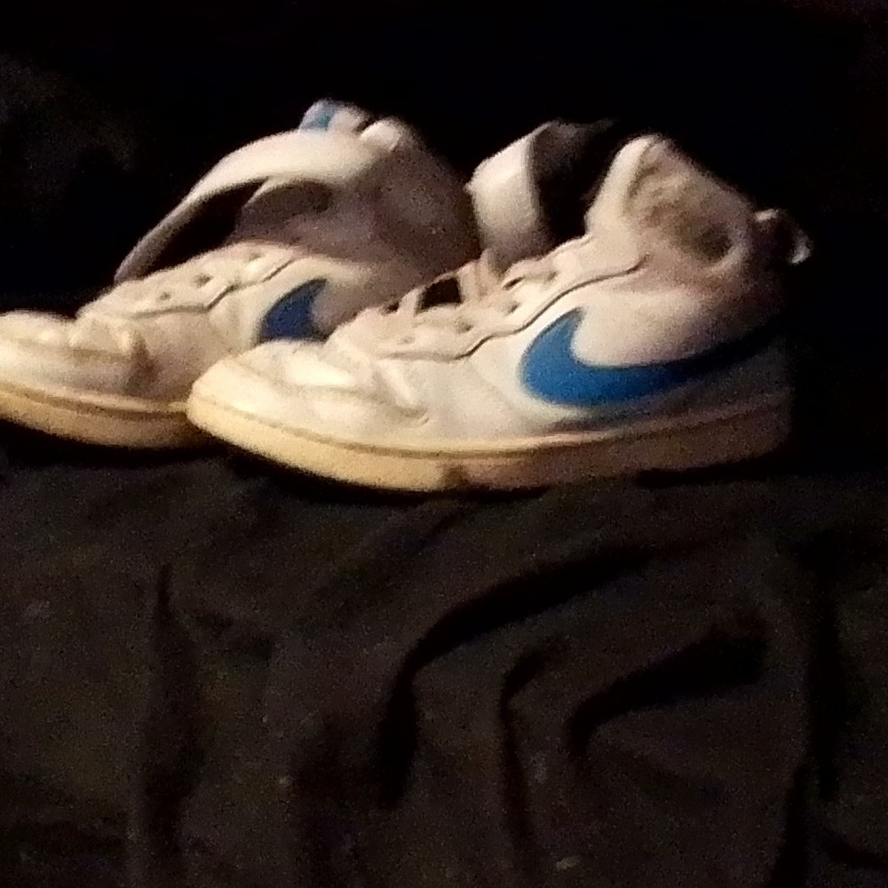 Nike White Blue High Top Athletic Sneakers Unisex Kids Hook & Loop Logo