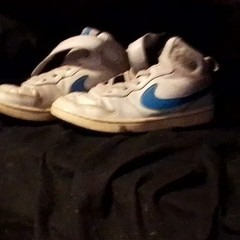 Nike White Blue High Top Athletic Sneakers Unisex Kids Hook & Loop Logo