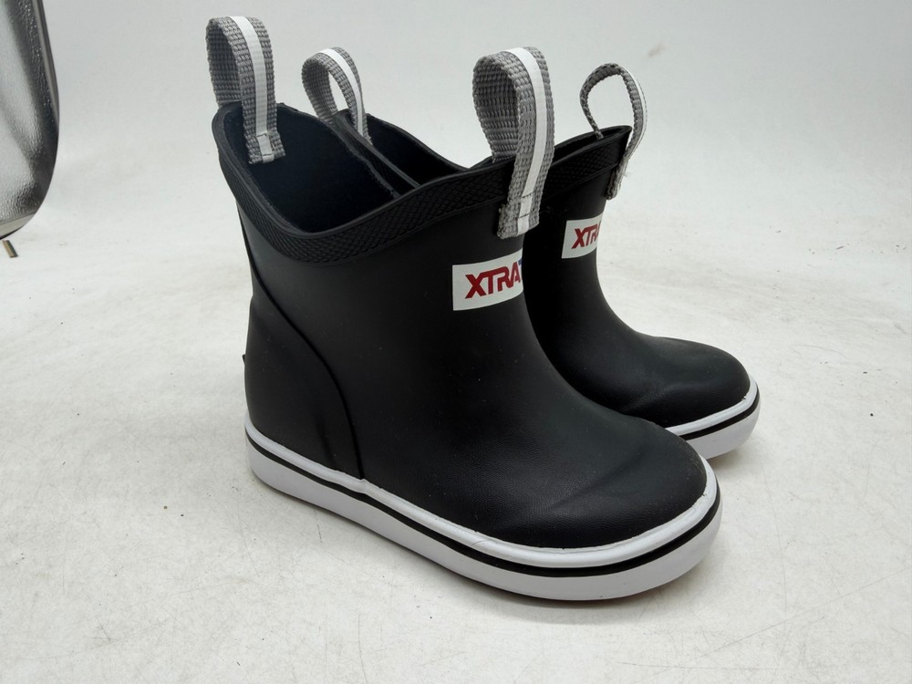 Xtratuf Ankle Deck Boots Youth Kids Black White Round Toe Pull On Waterproof – 7