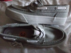 SPERRY BAHAMA PLATFORM GRAY WHITE KIDS SIZE 3 YOUTH VGC