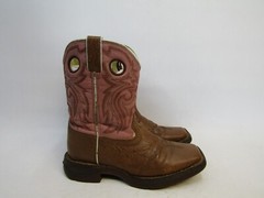 Durango Little Youth Size 3 M Pink Brown Leather Buckaroo Cowboy Western Boots