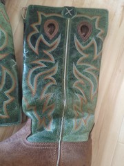 Twisted X Leather Brown/Green Tall Leather Sq Toe Boots YBK0005 Youth 3.5