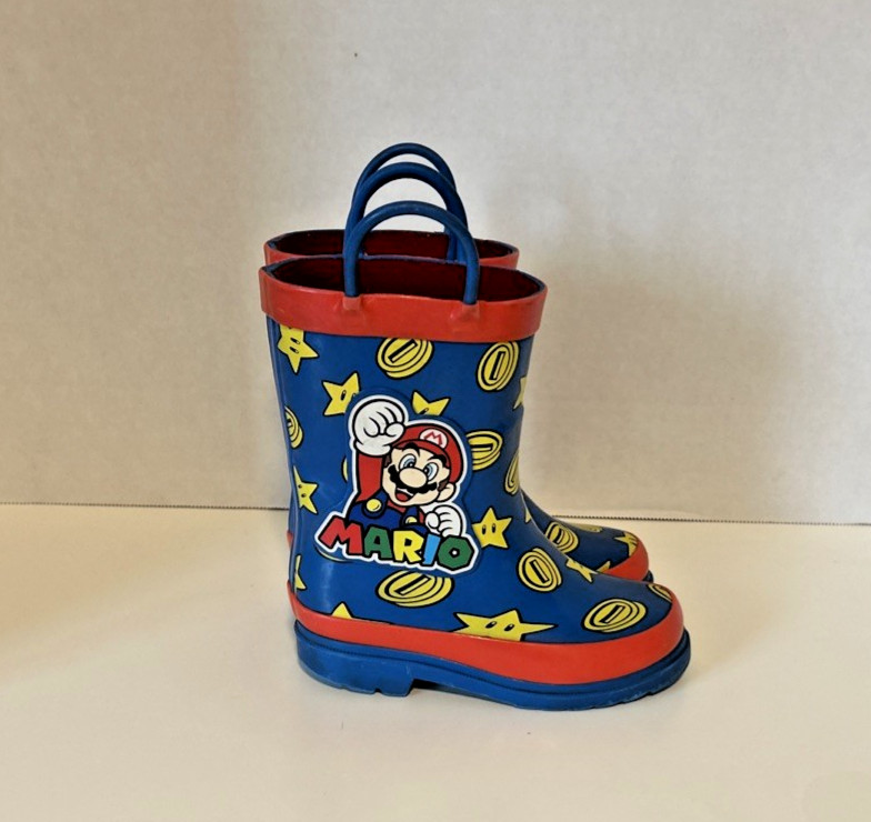 Nintendo Super Mario Character Printed Waterproof Easy-on Handle Rain Boots Sz8