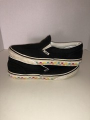 Worn Vans Checkerboard Classic Slip-On Skateboard Shoes 6.5 Rainbow Sidewall