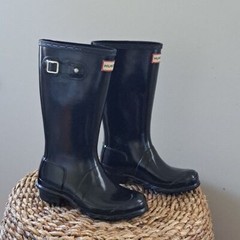 Hunter Youth Original Tall Black Rubber Wellingston Tall Rain Boots Size B2/G3