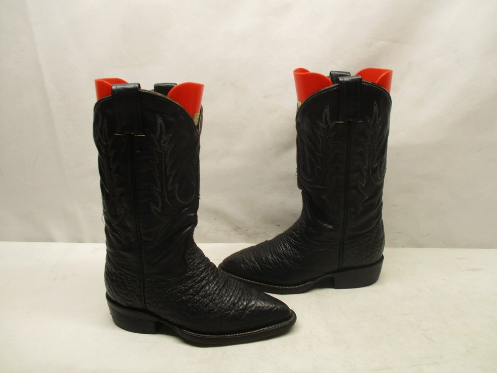 Carlos Boots Black Bullhide Leather Cowboy Boots Youth Mexico Size 19.5 D