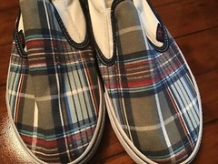 Taupe Blue Multi Plaid Ocean Pacific Slide On Canvas Shoes Children Kids Size 4