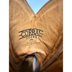 Corral Teens Brown Distressed Leather Turquoise Western Boots E1052 3 1/2 T