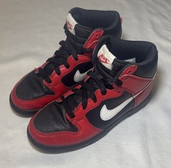 Nike Dunk High Black Red White Leather Sneakers Youth Size 2Y