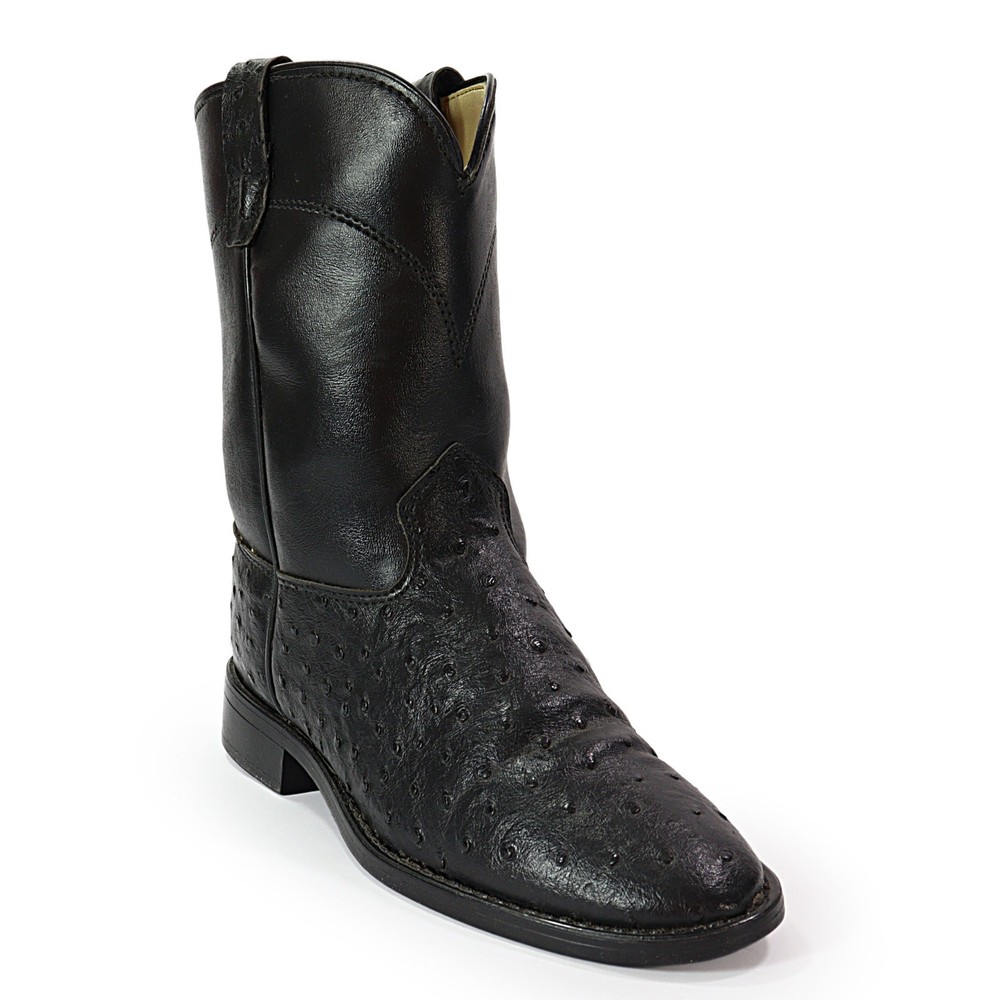 Laredo Boots Kid’s Western Cowboy Cowgirl Roper Black Faux Ostrich Leather Sz 3