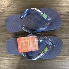 NWT Havaianas Brasil Logo Flip Flops Navy Blue Rubber Sandals US 11/12 EUR 29/30