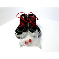 Vans Sk8-Hi Black and White Red Laces Canvas Leather High Tops Children’s Size7C