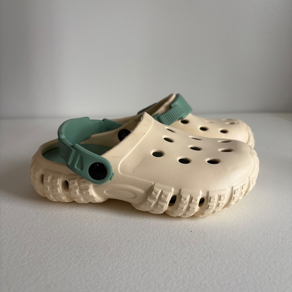 Kids Clogs Cream Green Slip On Water Shoes Garden Sandals Size 26 27