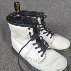 Dr Doc Martens Youth Size 10 Combat Boots White Leather Lace Up Side Zip 1460J