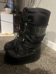 Moon Boot Icon Black Snow Boots High Top Lace-Up Drawstring Unisex size 7