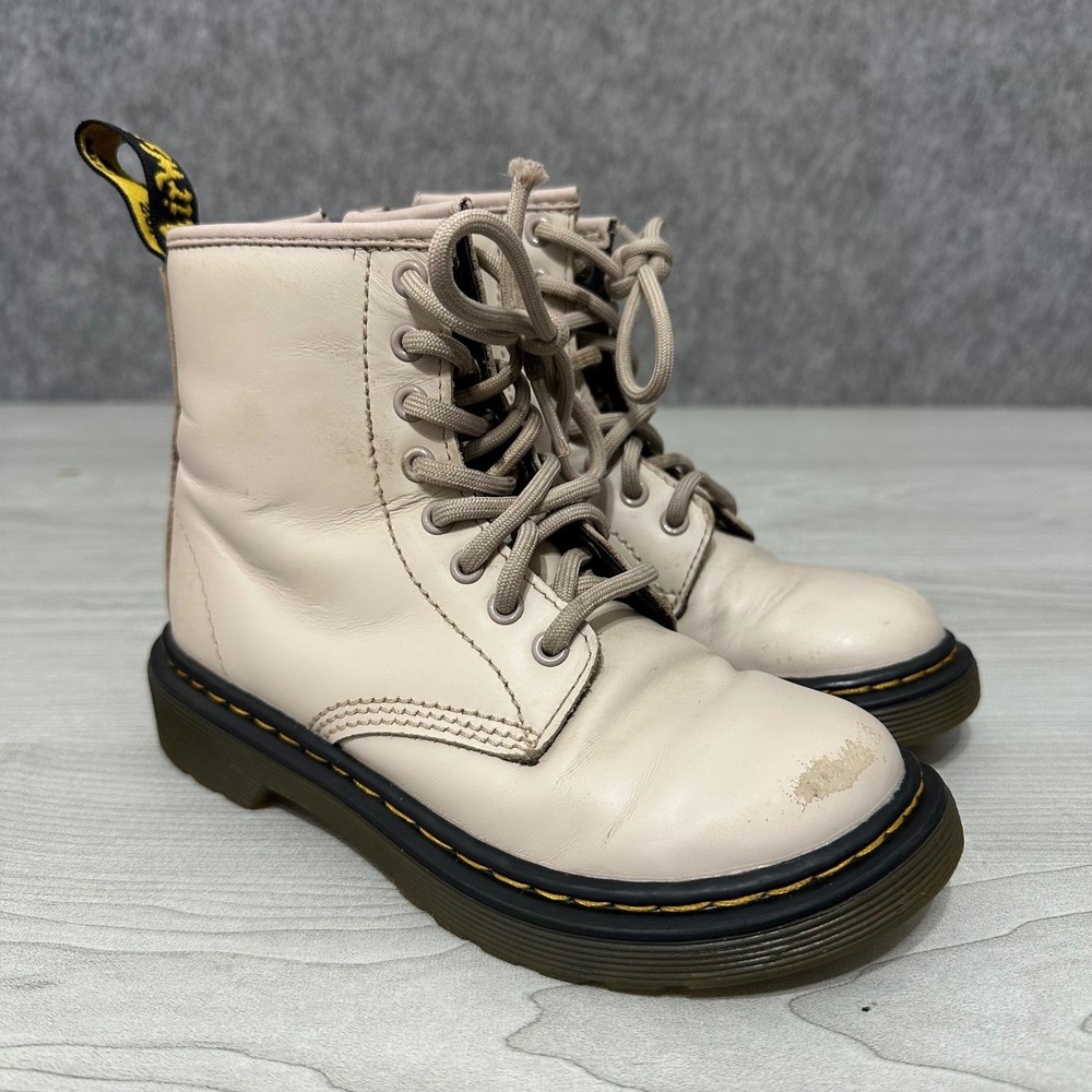 Dr. Martens 1460 8-Eye Leather Boots Kids Size 12 Vintage Taupe Lace Up Side Zip