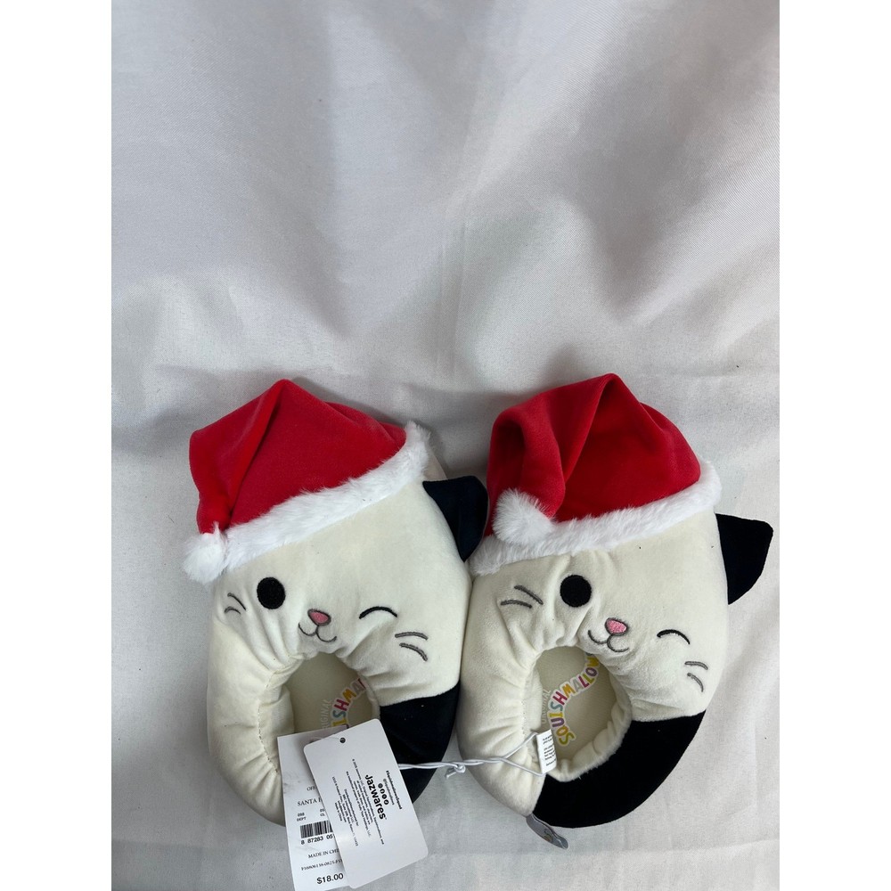 Squishmallows Santa Hat Cat Slippers Off-White Christmas Holiday Size 2/3 NEW