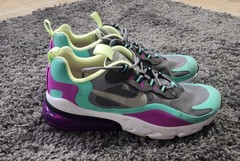 Youth Nike Air Max 270 React Teal Purple Gray Athletic Running Shoes Sz 4.5