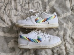 Nike Dunk Low SE Rainbow Lace Swoosh White Kids size shoe 1Y FN4861-100