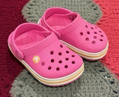 Crocs Crocband Girls Clogs Bubble Gum Pink Orange Stripe Size C5