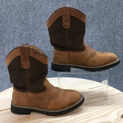 Itasca Boots Youth 4 Buckaroo Western Cowboy Brown Leather Pull On Block 5027030