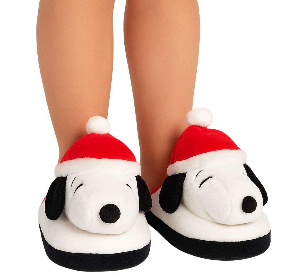 Peanuts Snoopy 3D Christmas Scuff Slippers Toddler 7/8 Plush Santa Slip-Ons New