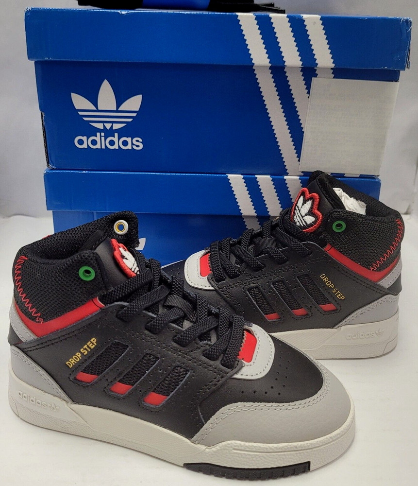 Adidas Drop Step Children’s US 11.5K Sneakers GX6517 Black Grey Red NEW with Box