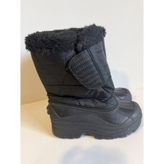 Kids Black Quilted Snow Boots Size 13 Faux Fur Trim Hook Loop Closure Outdoor
