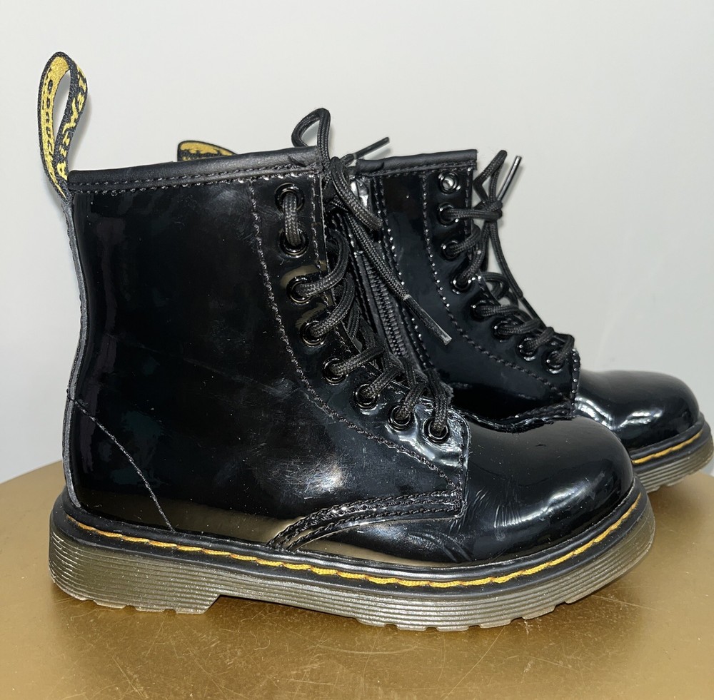Dr. Martens Docs Kids Patent Leather Combat Boots 1460J Black Size 11