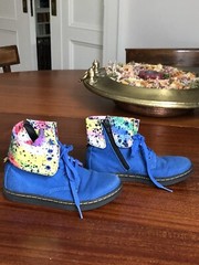 DR MARTENS BLUE CANVAS Clover Fold Down BOOTS Us 9 UK 12 YOUTH AIR WALK