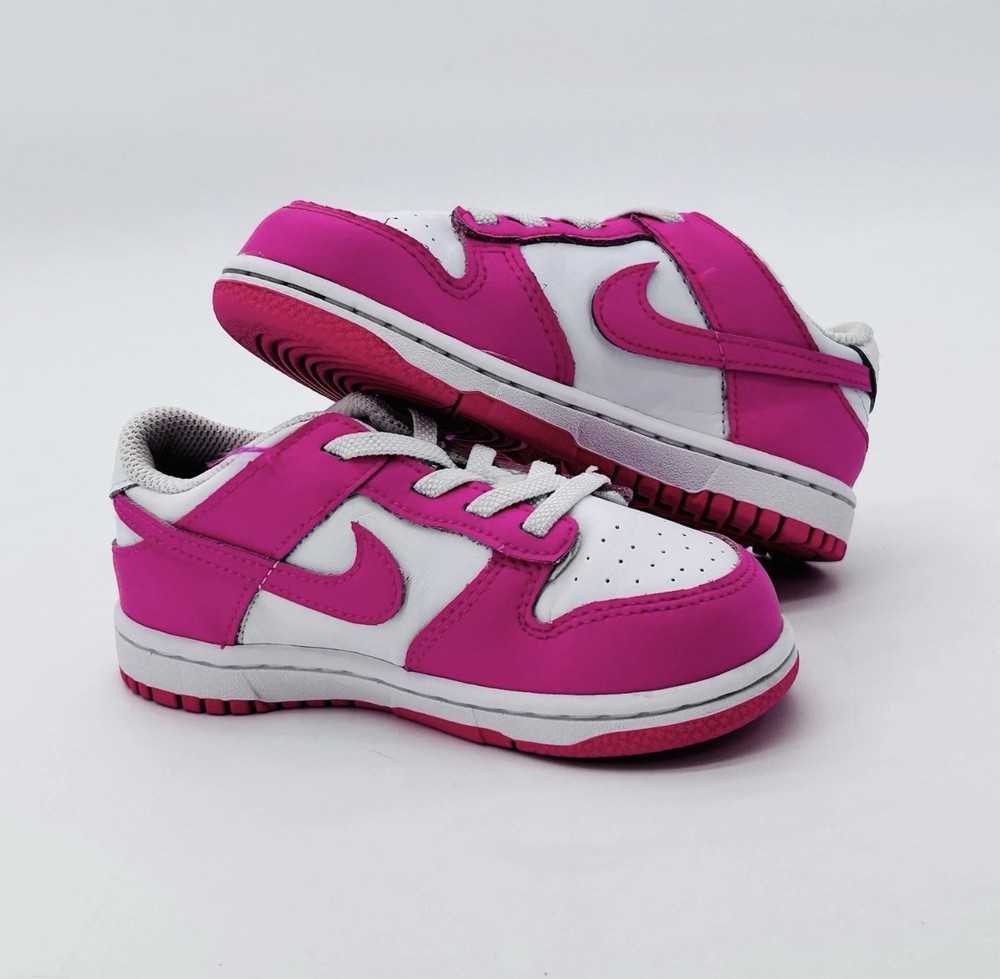 Nike Dunk Low TD Laser Fuchsia FB9107-102 Toddler Size 10C White Pink