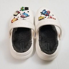 CROCS Kids Classic Faux Fur Lined Clog 203506 Juniors Size 2 White Gray W Charms