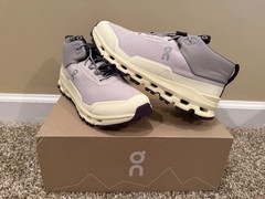 On Cloudtrax Gray Cream Lace Up Mid Top Hiking Athletic Sneakers Men