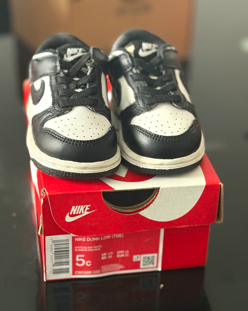 Nike Dunk Low TD Toddler 5C Black/White Leather Low Top Lace-Up CW1589-100