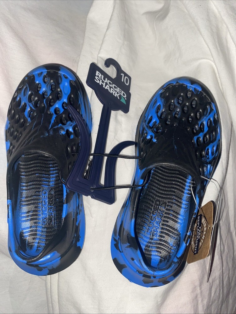 Rugged Shark Kids Size 10 Black/blue Multicolor Clog Water Shoe