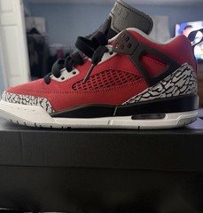 Jordan Spizike Low GS Red Black Wolf Grey Elephant Print Athletic Shoes 5.5Y