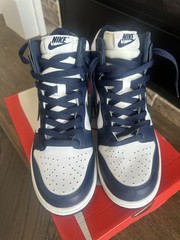 Nike Dunk High GS Sneaker White Midnight Navy Leather Unisex Kids US 6.5Y