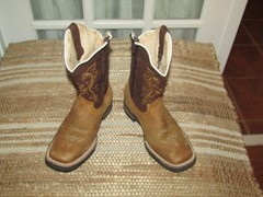 HP Mexico Square Toe Cowboy Western Boots Brown Kids size 12.5 Mex 19.5 side zip