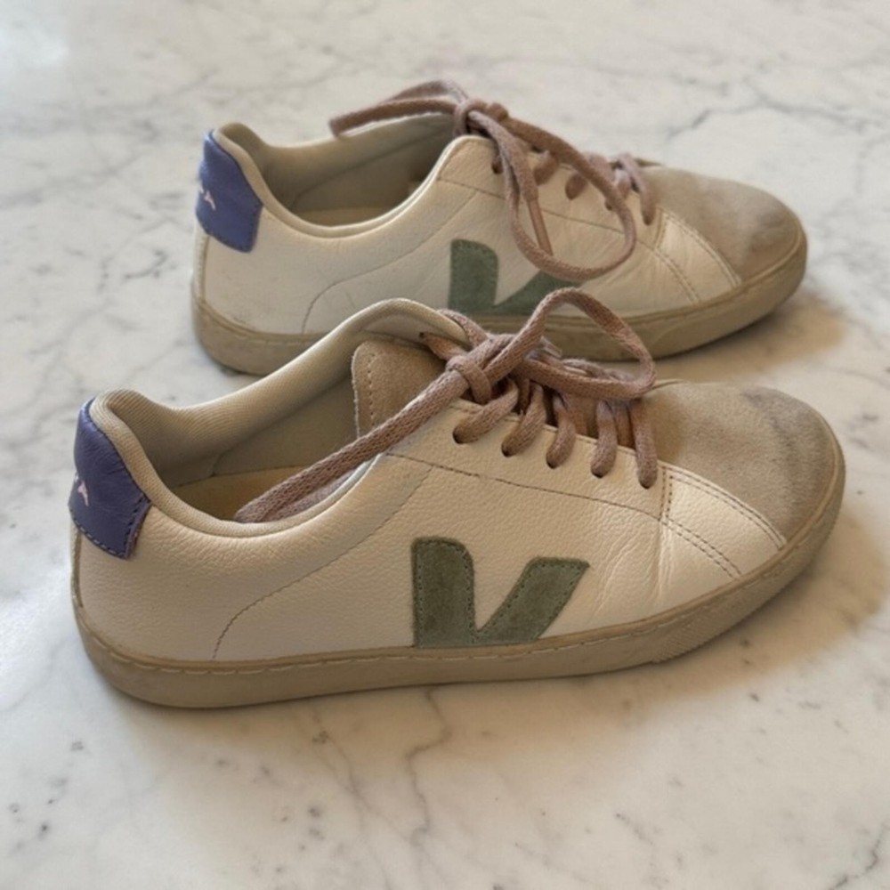 Veja Esplar Kids Leather Sneakers White Matcha Lavande 5 Youth Lace-Up Shoes