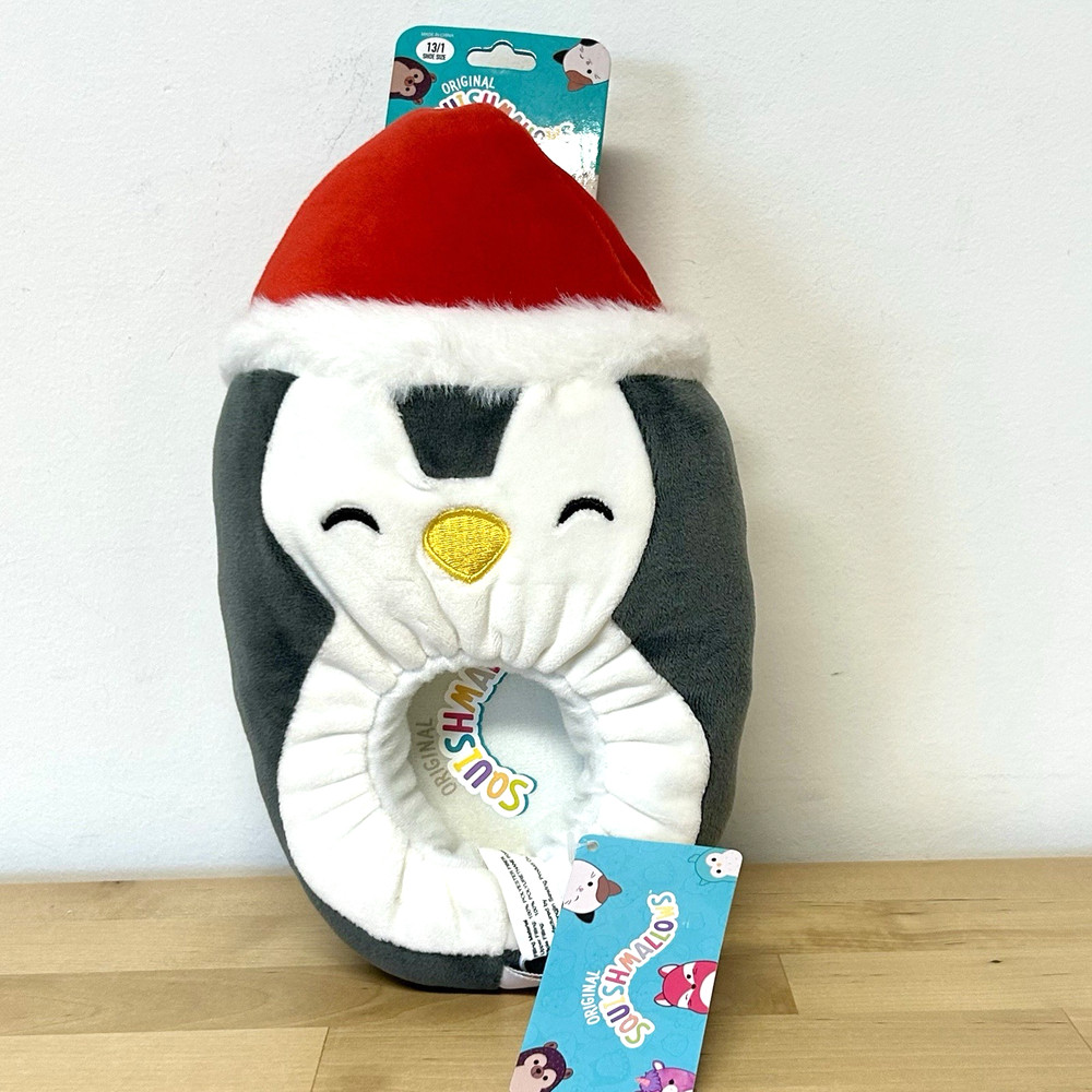 Squishmallows Slippers Kids 13/1 Luna the Penguin Santa Hat Soft Comfy Gift NWT