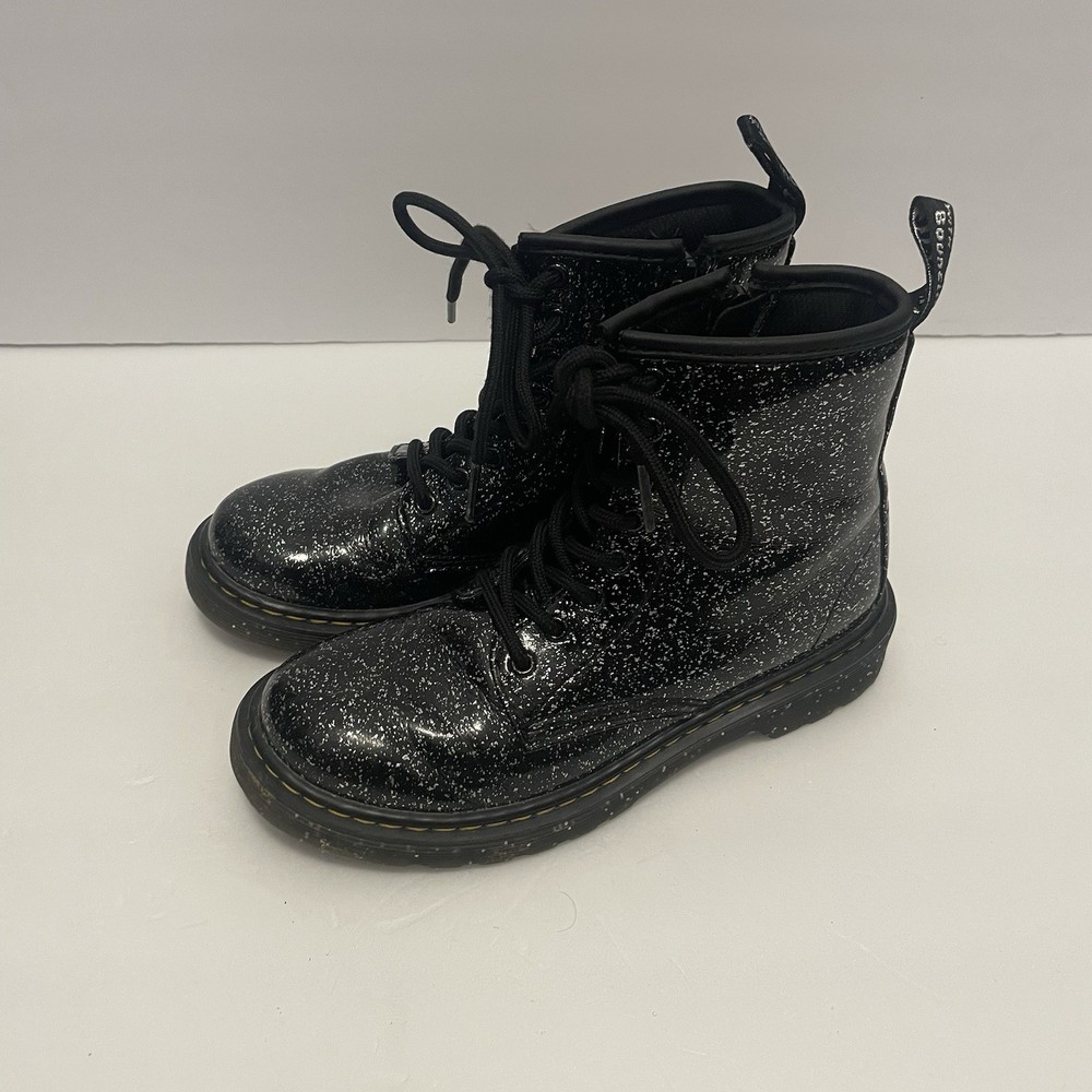 Dr. Martens 1460 Delaney Black Glitter Galaxy Lace Up Side Zip Boots Kids 2